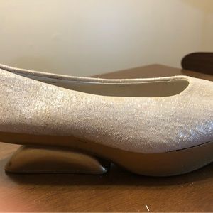 One  of a kind wooden heeled vintage flats